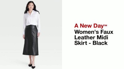 Women s Faux Leather Midi Skirt A New Day Black Target