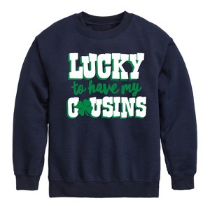 Boys' - Instant Message - St. Patrick's Day Lucky to Have My Cousins Graphic Long Sleeve Fleece Sweatshirt - 1 of 4