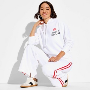 Women's Diet Coke Check Fleece Graphic Hooded Pullover Sweatshirt - White - 1 of 3