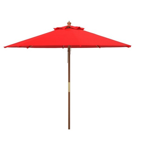 Cannes 11ft Wooden Pulley Market Patio Outdoor Umbrella - Red ...