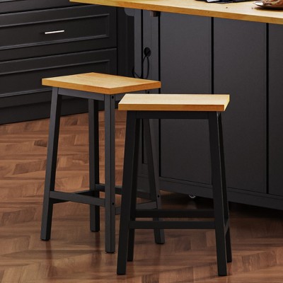 25.6" Solid Wood Bar Stools Set of 2, Kitchen Counter Stools with Footrests, Farmhouse Stools, for Dining Room, Kitchen, Counter