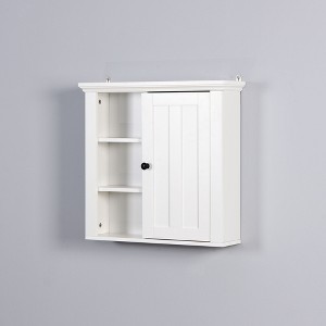 CAVINAS Bathroom Wall Storage Cabinet with 1 Door&3 Cubbies,Wall Mounted Cabinet for Bathroom,Kitchen,Bedroom&Living Room,MDF Board,White - 1 of 4