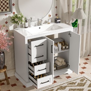 TIRAMISUBEST 36" Modern Bathroom Vanity with Ceramic Sink, Bathroom Vanity Cabinet with 2 Soft-Close Doors, Adjustable Shelf & 3 Drawers - 1 of 4