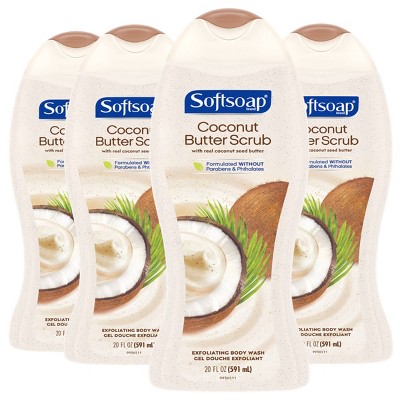 Softsoap Body Wash Coconut Butter Scrub - 20 fl oz/4ct