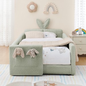 GDFStudio Chloe Twin Size Boucle Montessori Floor Bed with Upholstered Safety Rail - 1 of 4