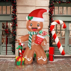 7.9 FT Lighted Christmas Inflatable Decoration, Inflatable Gingerbread Man Outdoor Decoration, Funny Blow Up Yard Decorations with Built-in LED Lights - 1 of 4