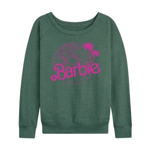 Women's - Barbie - Sunsets & Palm Trees Lightweight French Terry Wide Neck Long Sleeve Shirt - 1 of 4