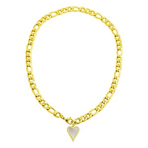 Adornia Tarnish Resistant 14k Gold Plated Figaro Chain With Crystal Halo Mother-of-Pearl Heart - 1 of 3