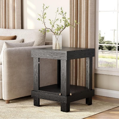 Tribesigns 2-Tier End Table, All Wooden Square Side Table with Storage Shelves, Small Bedside Table for Bedroom,  for Living Room