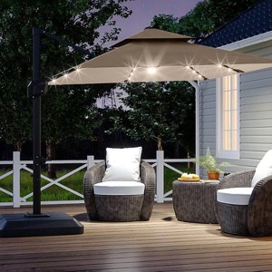 GustoWave 10' x 10' Patio Umbrella with LED Lights and Base for Garden - 1 of 4