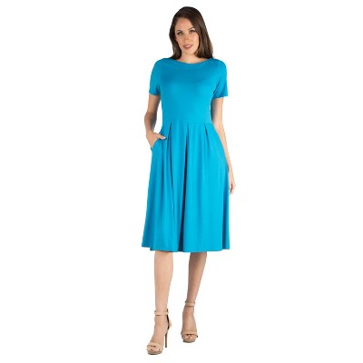 24seven Comfort Apparel Women's Short Sleeve Midi Dress-turq-m : Target