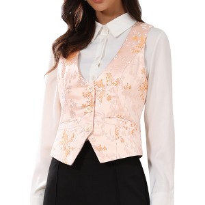 INSPIRE CHIC Women's Vintage Waistcoat Button Up Steampunk Jacquard Sleeveless Suit Vest - 1 of 4