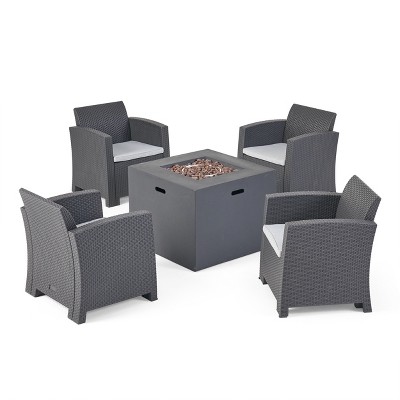 Christopher Knight Home Farragut Outdoor 5 Piece Polypropylene Club Chair and Fire Pit Set