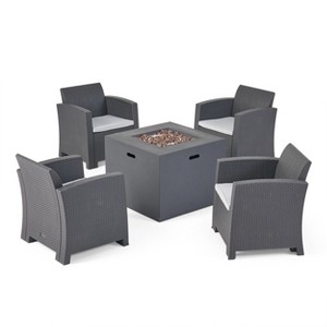 Christopher Knight Home Farragut Outdoor 5 Piece Polypropylene Club Chair and Fire Pit Set - 1 of 4