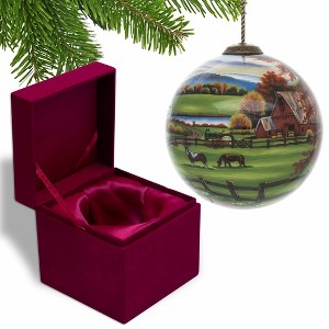 HomeRoots Farm in the Fall Scenery Hand Painted Mouth Blown Glass Ornament - 1 of 2