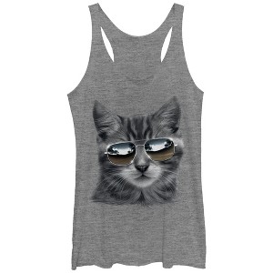 Women's Lost Gods Cat in Aviator Sunglasses Racerback Tank Top - 1 of 3