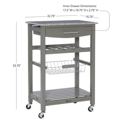 Gray Granite Top Kitchen Cart with Wine and Spice Rack