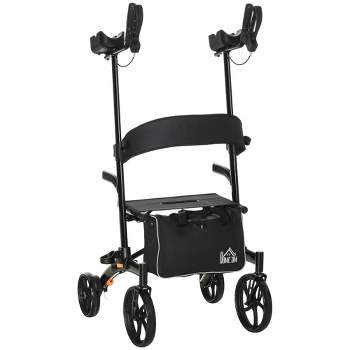HOMCOM Aluminum Forearm Rollator Walker for Seniors and Adults with 10'' Wheels Backrest Folding Upright Walker with Adjustable Handle Height Black