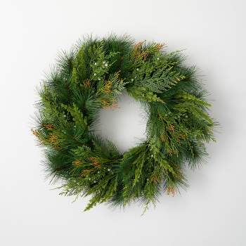 Artificial Mixed Pine & Juniper Wreath Green 24"H