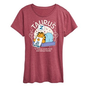 Women's - Garfield - Taurus Works Hard Sleeps Harder Do Not Disturb Short Sleeve Graphic T-Shirt - 1 of 4