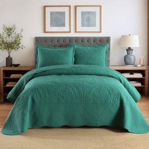 Marcielo 3 Pcs Cotton Oversized Embroidery Quilt Bedspread Set T0 - 1 of 4