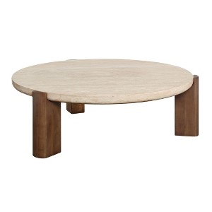 40" Travertine Top Coffee Table with Contemporary Design for Living Room or Modern Interiors - 1 of 4