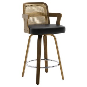 Bekrvio 26" Swivel Counter Height Bar Stools Set of 1/2/3/4,Faux Leather Upholstered Bar Chairs with Back & Arm for Kitchen Island,Black - 1 of 4