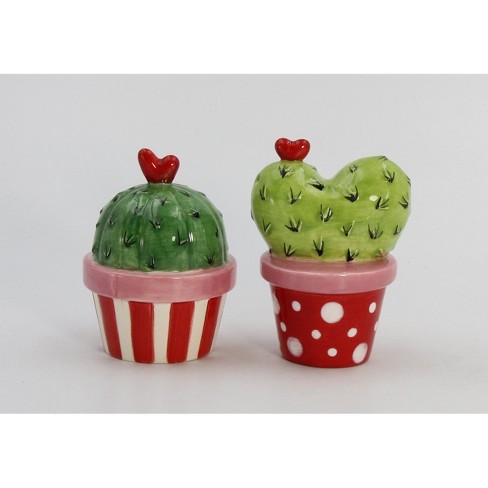 Kevins Gift Shoppe Ceramic Cactus In Pots With Heart Salt And Pepper ...