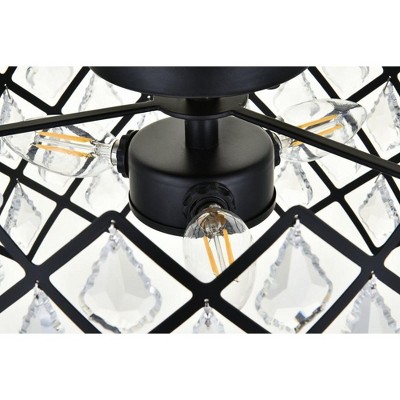Black Iron and Crystal 13-Inch Flush Mount Light