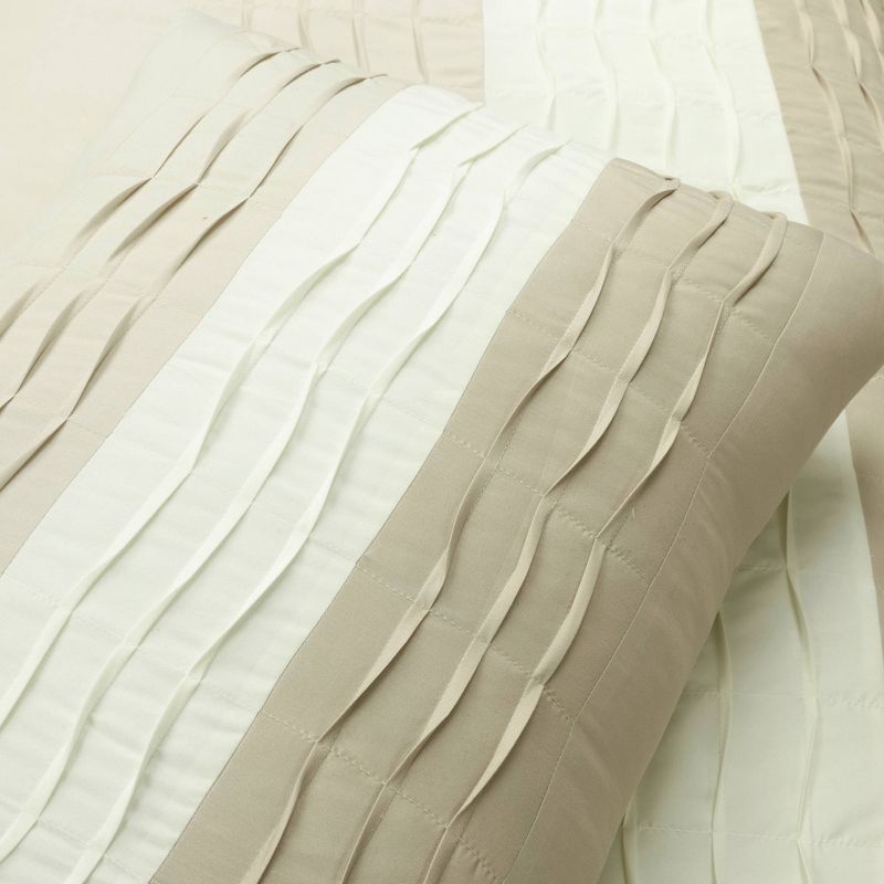 Lush Décor 5pc Mia Pleated Color Block Comforter Bedding Set Light Beige, 4 of 9