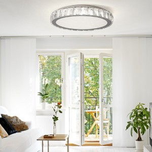 19.70"Crystal LED Ceiling Light, 19.7-Inch Flush Mount, 45W Dimmable Modern Fixture, Energy-Saving, Perfect for Living Room, Bedroom, Chrome - 1 of 4