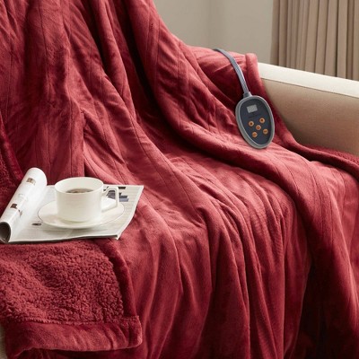 Twin Garnet Heated Plush to Berber Blanket