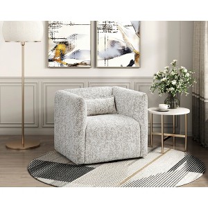 Jacquard Fabric Upholstery Plywood Modern Swivel Chair with Attached Cushions, Lumbar Pillow and 360-Degree Rotation - 1 of 4