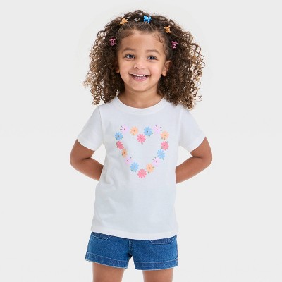 Toddler Girls' Floral Heart Graphic T-Shirt - Cat & Jack™ Cream 5T