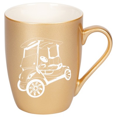 Elanze Designs 10 Ounce Metallic Finish New Bone China Tea Coffee Cup Mug� Shimmering Gold Rolling Golf Cart