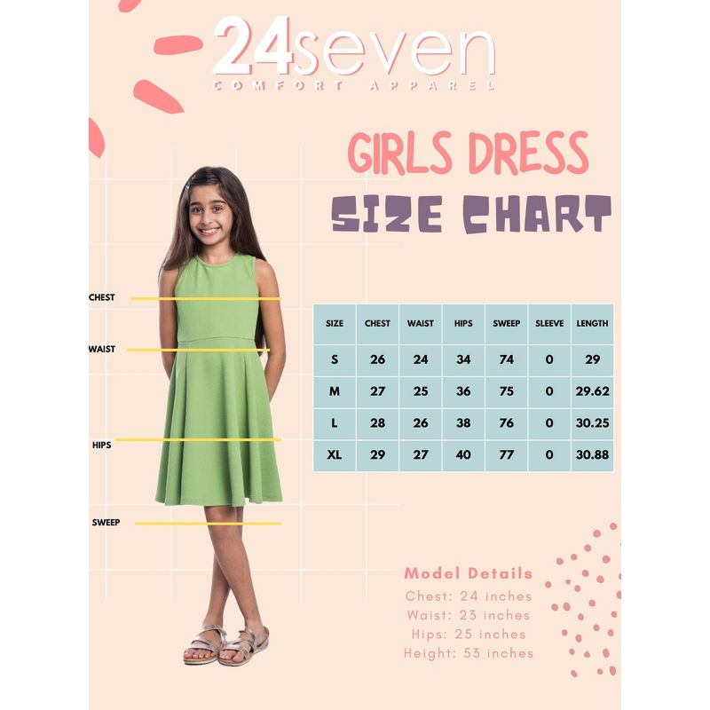 24seven Comfort Apparel Girls Sleeveless Knee Length Fit and Flare Dress, 4 of 5