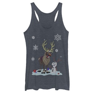 Women's Frozen Christmas Sweater Friends Racerback Tank Top - 1 of 3