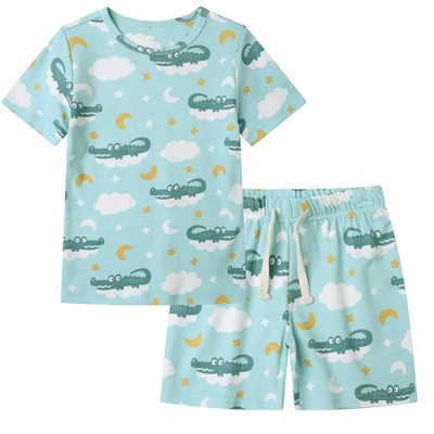 Owlivia Organic Cotton Toddler Short Sleeve Pajama Sets, Baby Summer 2Pc Sleepwear - Crocodile