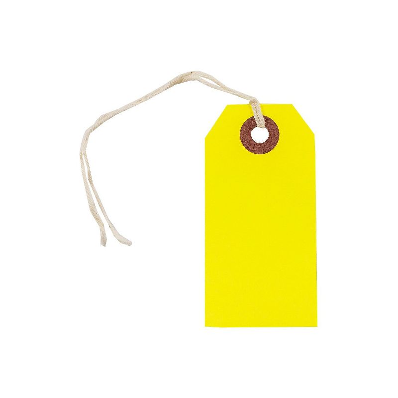 JAM Paper Gift Tags with String Small 3 1/4 x 1 5/8 Neon Yellow 10/Pack 91931045, 1 of 2