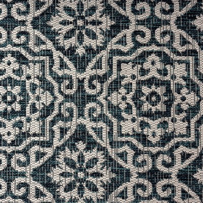 Navy Blue and Ivory Geometric Synthetic Indoor/Outdoor Rug