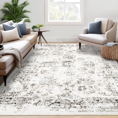 Vintage Distressed Rug for Living Room,Machine Washable Low-Pile Non-Slip Indoor Carpet,Stain-Resistant Easy-Clean Floor Mat for Kids Room
