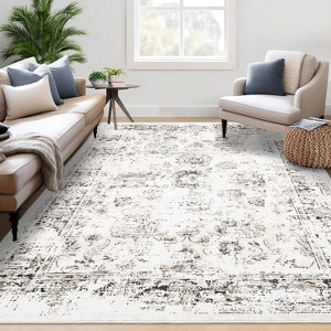 Vintage Distressed Rug for Living Room,Machine Washable Low-Pile Non-Slip Indoor Carpet,Stain-Resistant Easy-Clean Floor Mat for Kids Room - 1 of 4