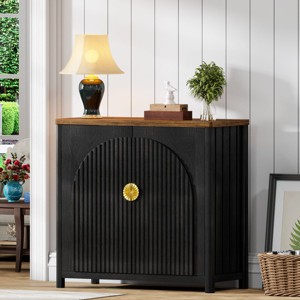 Vlsrka 31.5-Inch Rustic Wood Sideboard with Fluted Doors and Adjustable Shelves – Ideal for Dining Room, Living Area, or Entryway. - 1 of 4