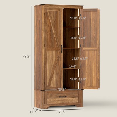 HBEZON 72" Farmhouse Pantry Cabinet with Adjustable Shelves, Kitchen Pantry Cabinet with 2 Doors — фото 3