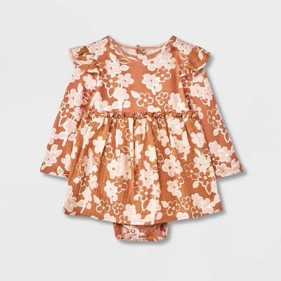 Image of Grayson Collective Baby Girls' Ribbed Long Sleeve Dress - Brown 6-9M