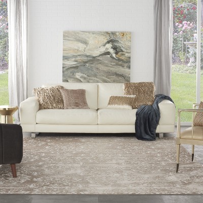 Ivory Mocha Floral Synthetic 9' x 12' Area Rug