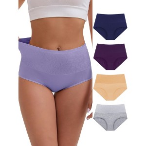 INSPIRE CHIC Women's High-Waisted Tummy Control Butt Lifting Postpartum Briefs 5 Packs - 1 of 4