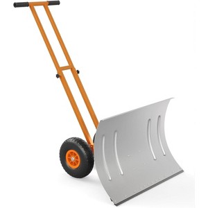 29 Inch Heavy Duty Wheeled Snow Shovel with Adjustable 5-Position Handle and Multi-Angle Carbon Steel Blade - 1 of 4