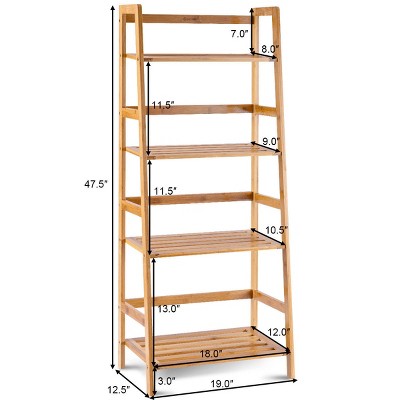 Natural Bamboo 4-Tier Ladder Shelf Bookcase and Plant Stand