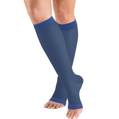 Truform Sheer Compression Stockings, 15-20 mmHg, Women's Knee High Length, Open Toe, 20 Denier